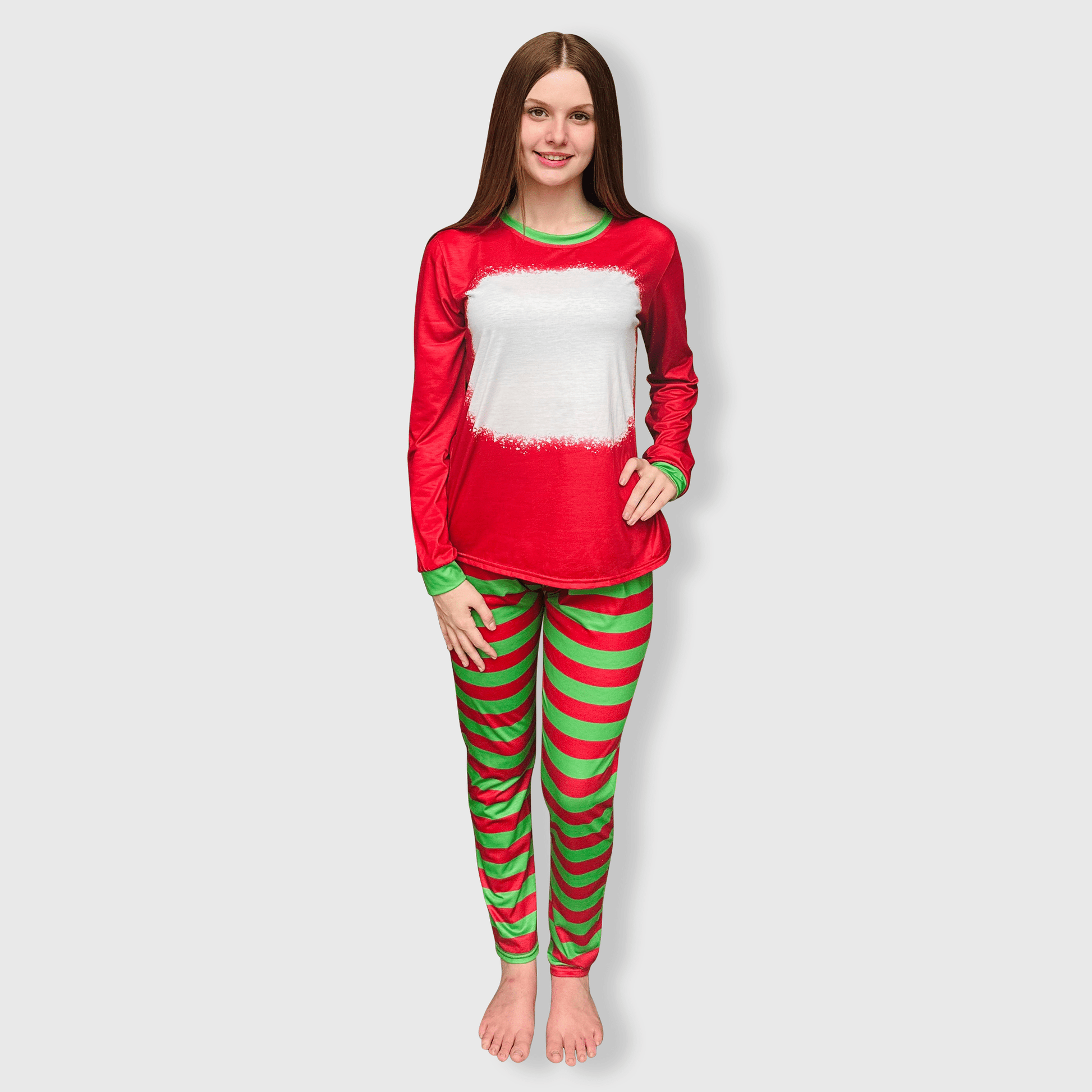 ILTEX Apparel Christmas FAUX Bleached Red Green Family Pajama Set (Kids & Adult)