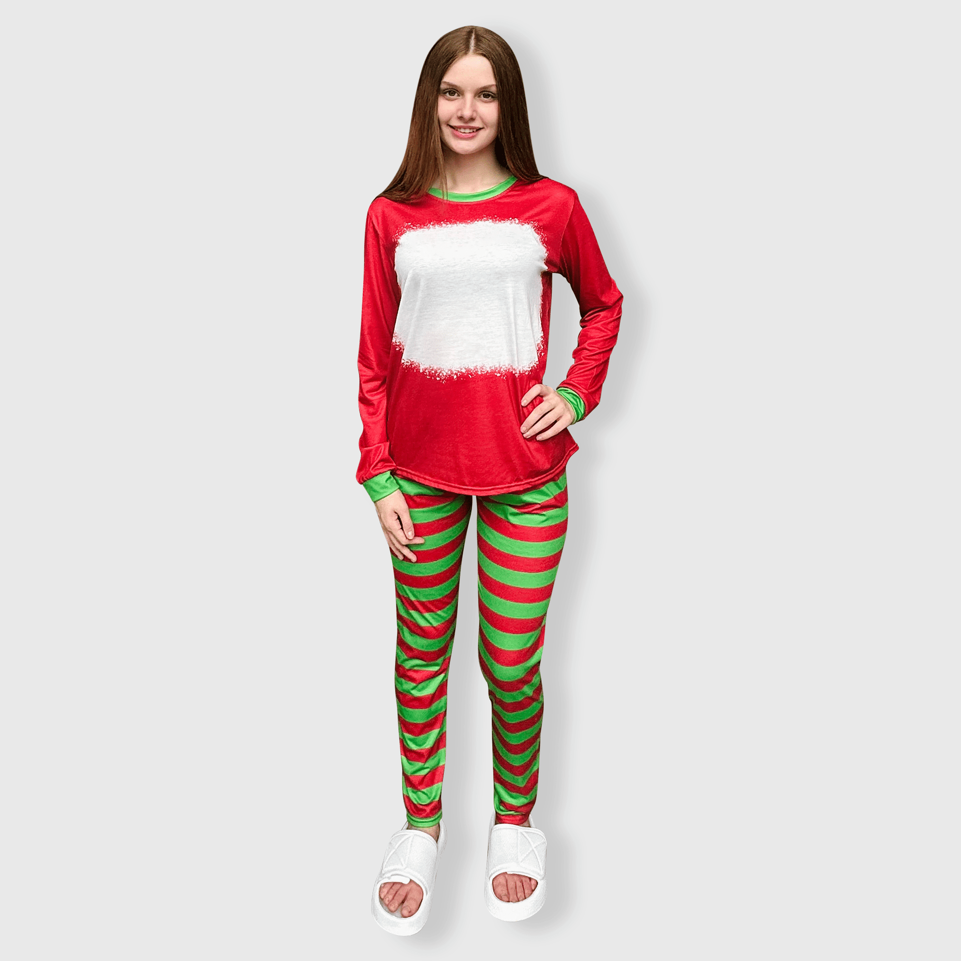 ILTEX Apparel Christmas FAUX Bleached Red Green Family Pajama Set (Kids & Adult)
