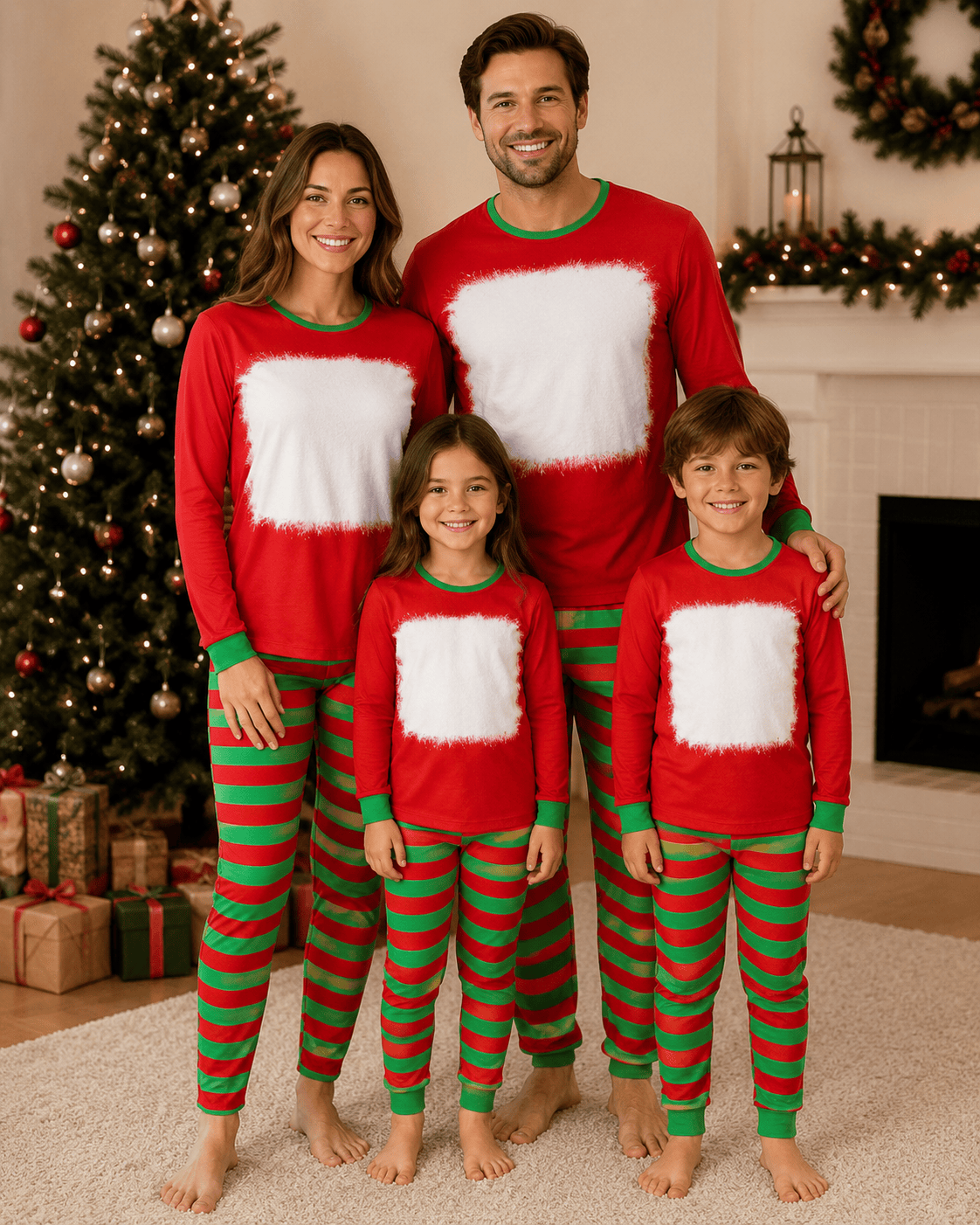 ILTEX Apparel Christmas FAUX Bleached Red Green Family Pajama Set (Kids & Adult)