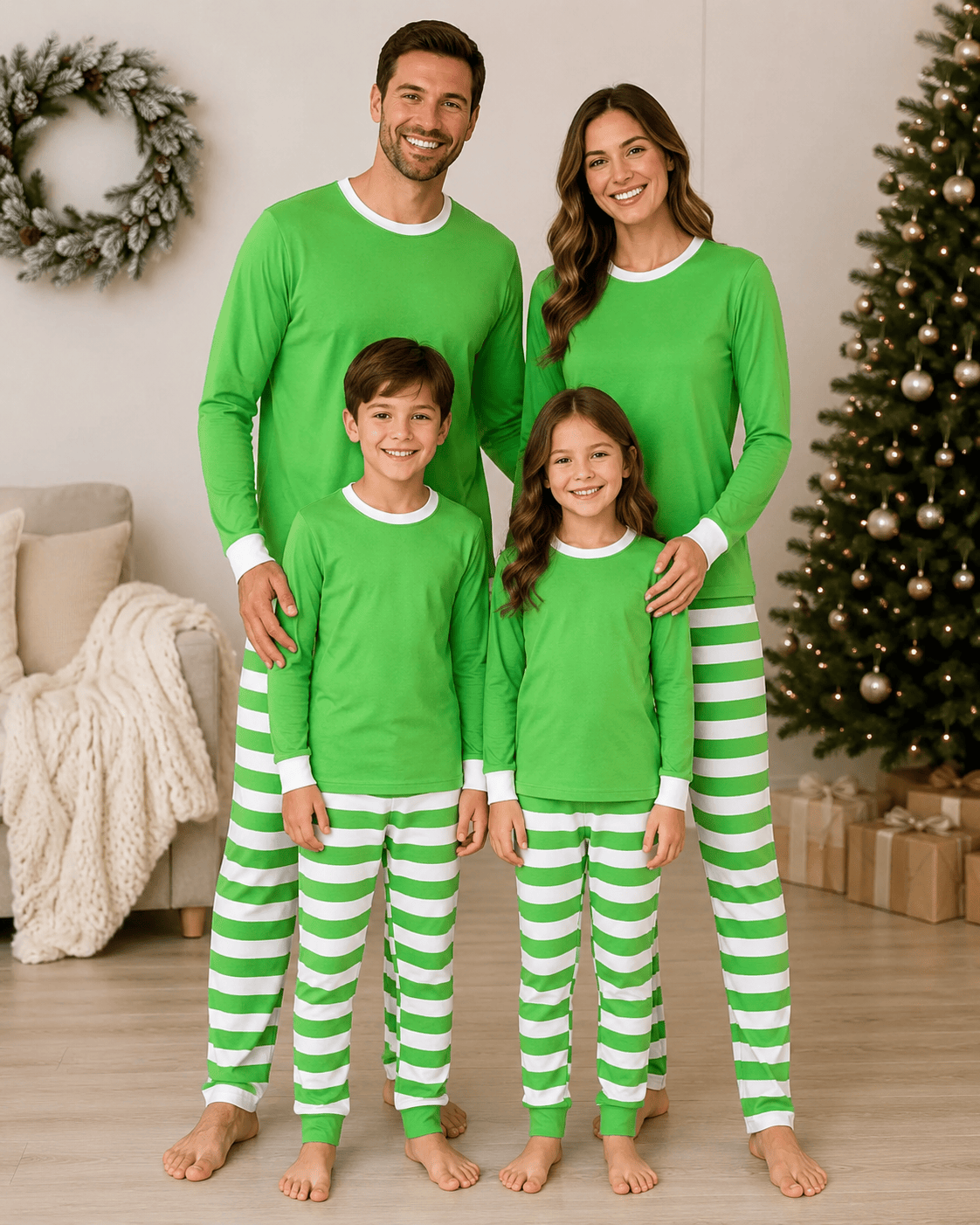 ILTEX Apparel Christmas Green White Family Pajama Set (Kids & Adult)