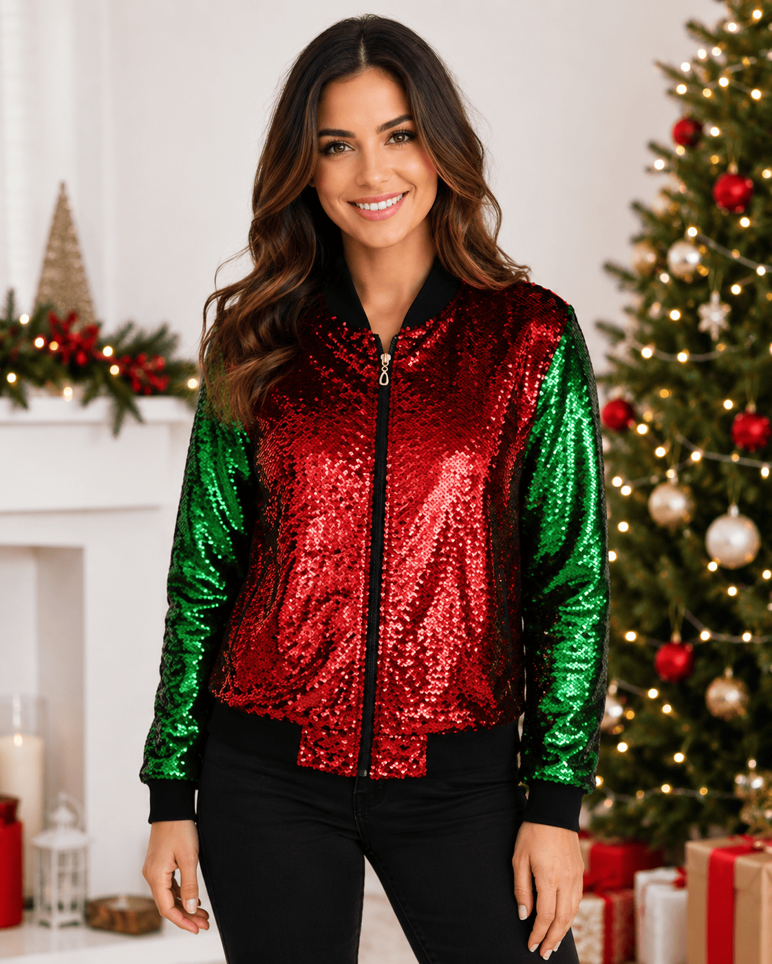 ILTEX Apparel Christmas Sequin Bomber Jacket