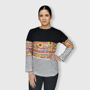 ILTEX Apparel Color Block Black Sunflower Serape Cheetah Stripe Top