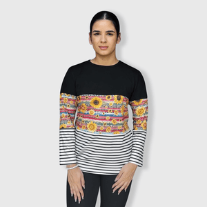 ILTEX Apparel Color Block Black Sunflower Serape Cheetah Stripe Top