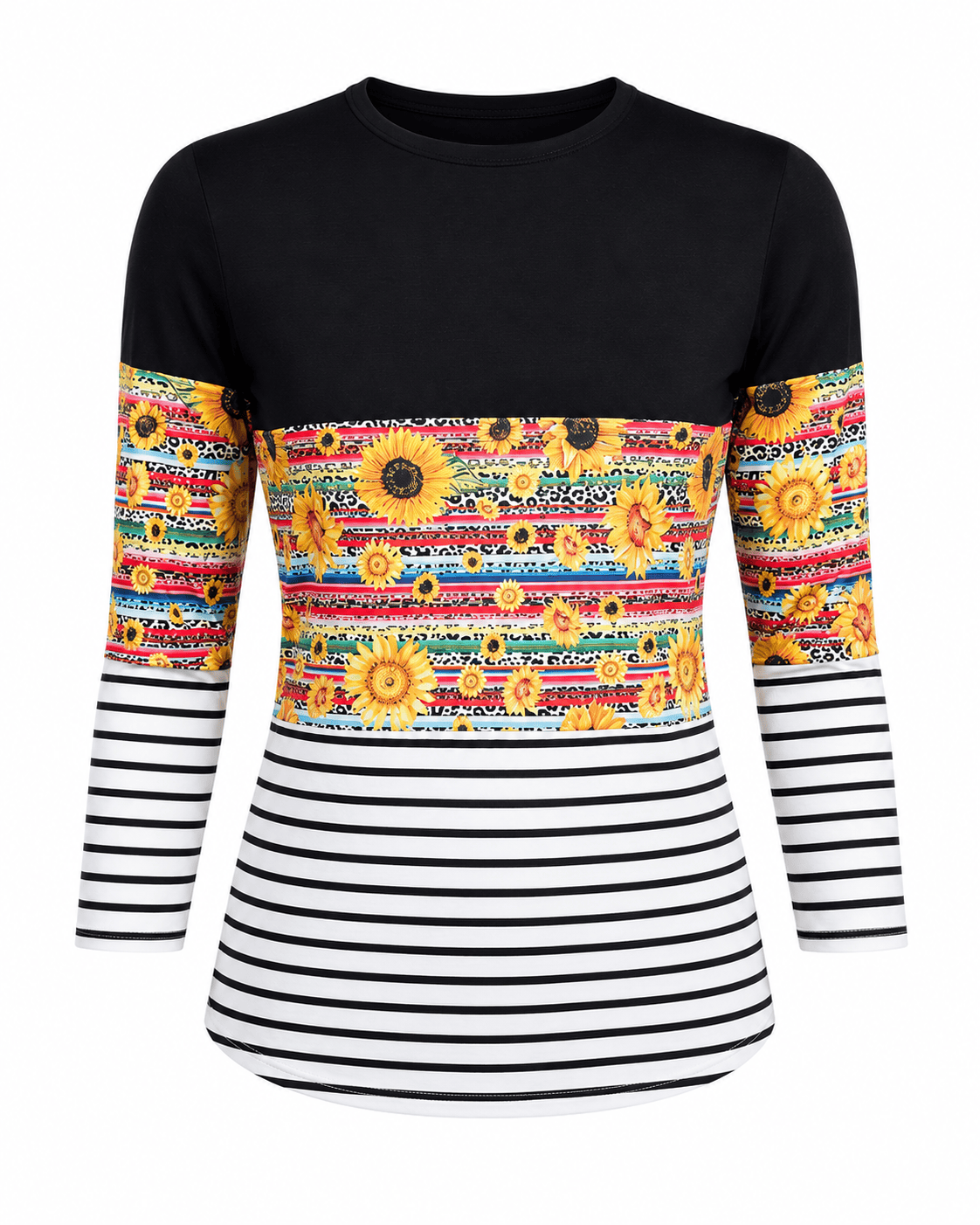 ILTEX Apparel Color Block Black Sunflower Serape Cheetah Stripe Top