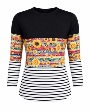 ILTEX Apparel Color Block Black Sunflower Serape Cheetah Stripe Top