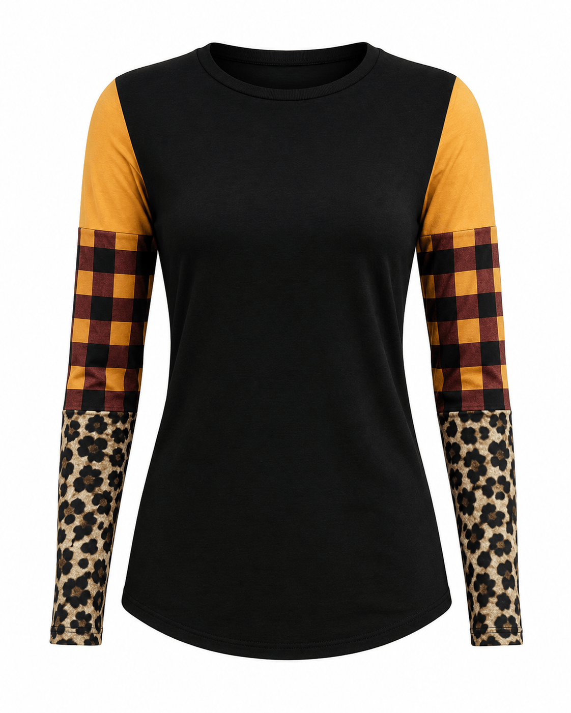 ILTEX Apparel Color Block Cheetah Orange Plaid Top