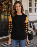 ILTEX Apparel Color Block Cheetah Orange Plaid Top