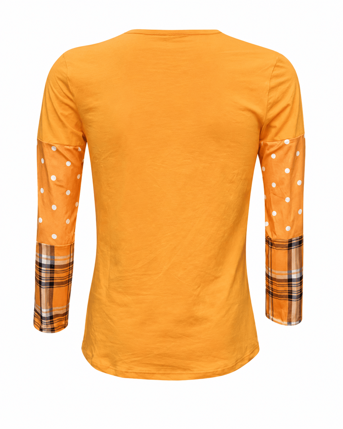 ILTEX Apparel Color Block Orange Polka Dot Plaid Top