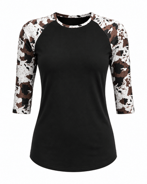 ILTEX Apparel Cow Print Black Top