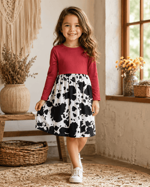 ILTEX Apparel Cow Red Long Sleeve Maxi Dress Kids