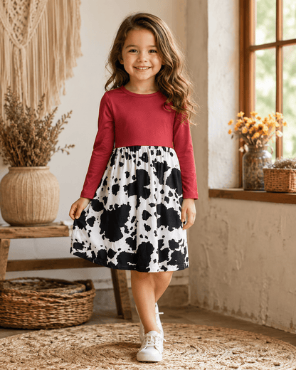 ILTEX Apparel Cow Red Long Sleeve Maxi Dress Kids