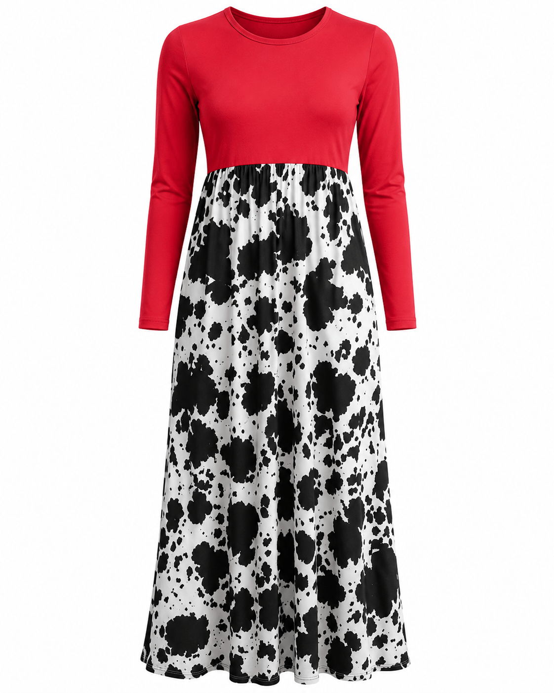 ILTEX Apparel Cow Red Long Sleeve Maxi Dress Women