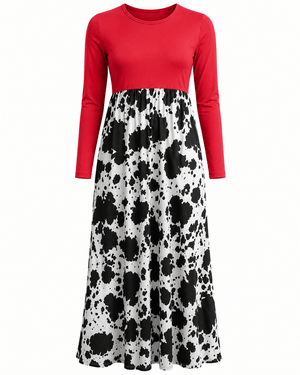 ILTEX Apparel Cow Red Long Sleeve Maxi Dress Women