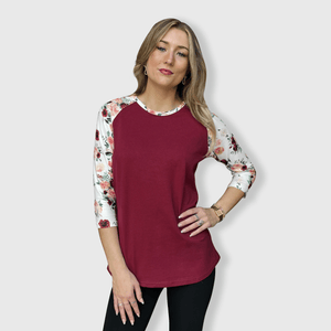ILTEX Apparel Floral Burgundy Top