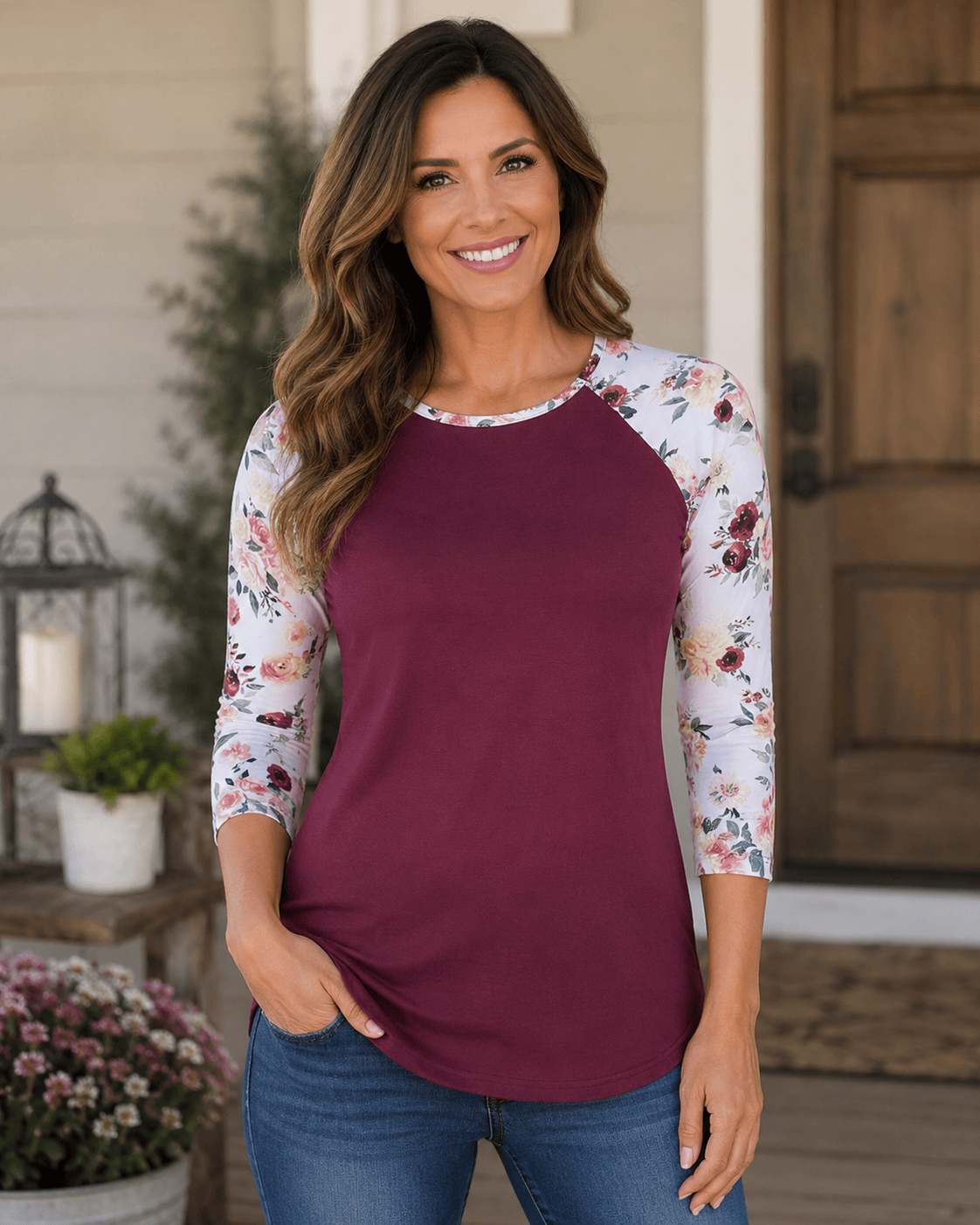 ILTEX Apparel Floral Burgundy Top