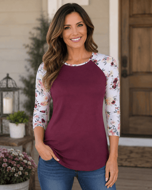 ILTEX Apparel Floral Burgundy Top