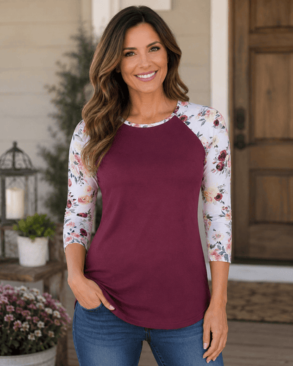 ILTEX Apparel Floral Burgundy Top