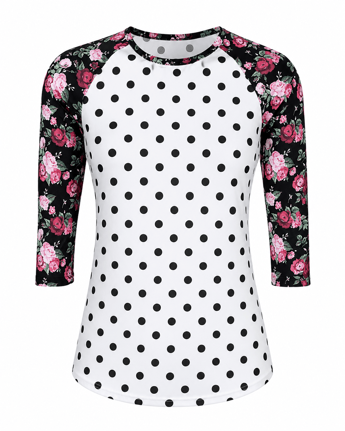 ILTEX Apparel Floral White Polka Dot Top