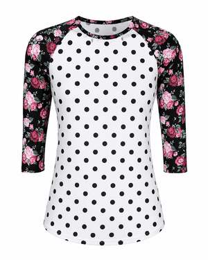 ILTEX Apparel Floral White Polka Dot Top