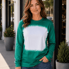 Faux Bleached Crewneck Long Sleeve Top - Green