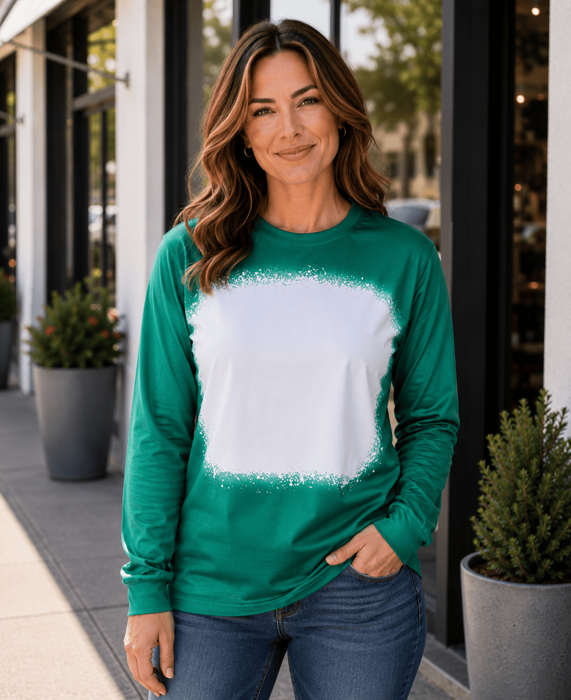 ILTEX Apparel Green / Small Faux Bleached Crewneck Long Sleeve Top