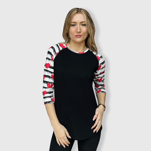 ILTEX Apparel Heart Striped Black Top