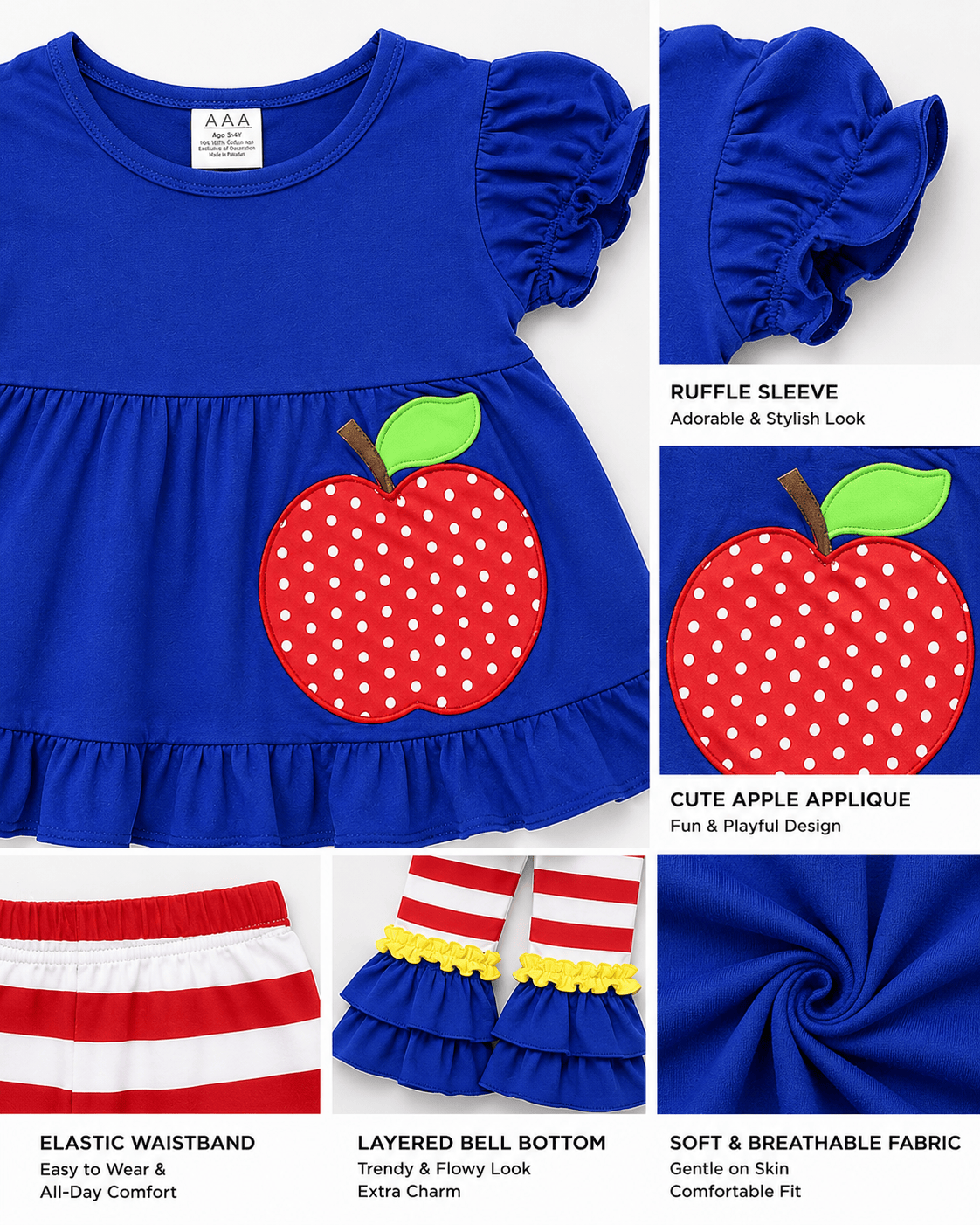 ILTEX Apparel Kids Clothing Apple Blue Ruffle Outfit Kids