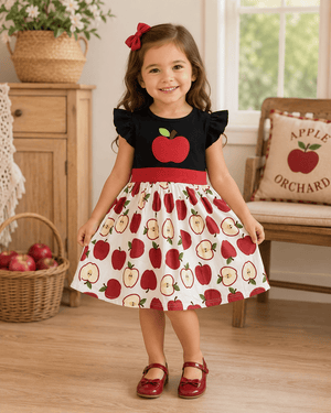 ILTEX Apparel Kids Clothing Apple Print Black White Red Dress Kids