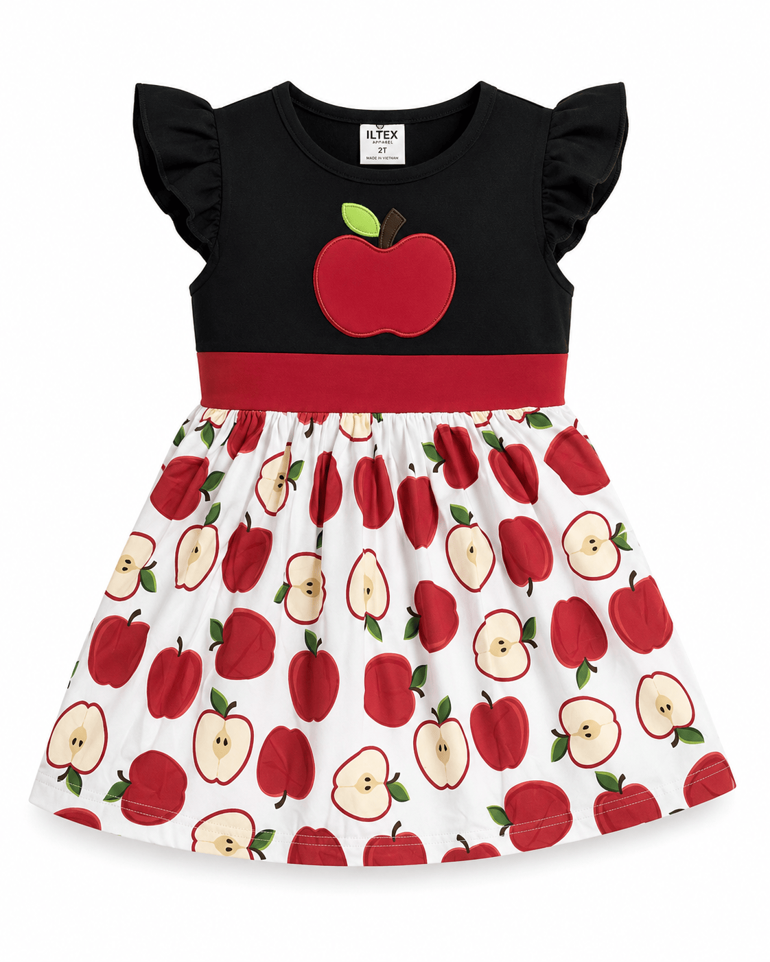 ILTEX Apparel Kids Clothing Apple Print Black White Red Dress Kids