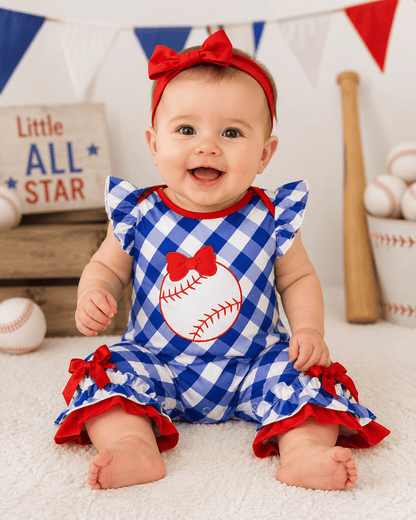 ILTEX Apparel Kids Clothing Baseball Blue Checkered Romper Kids