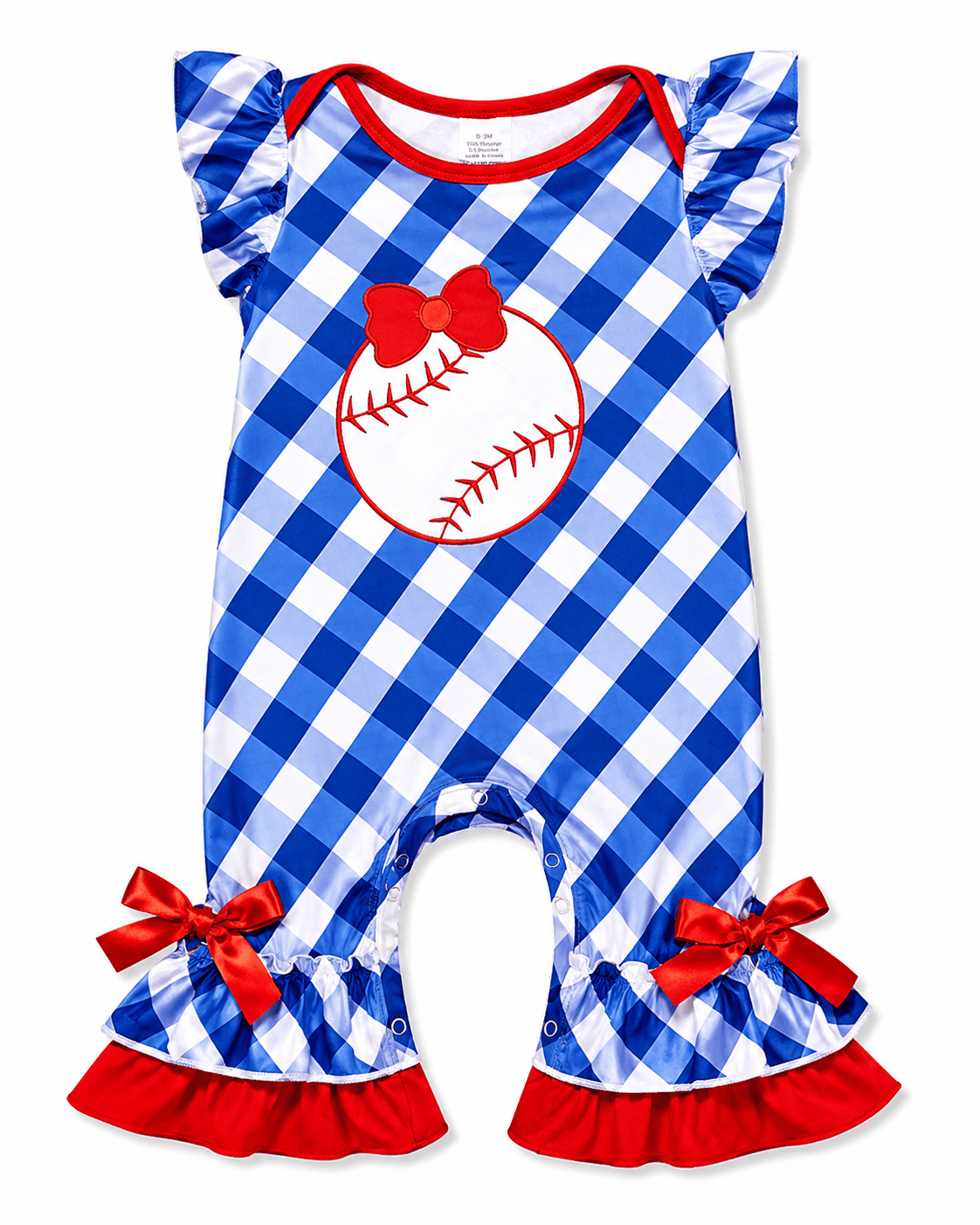 ILTEX Apparel Kids Clothing Baseball Blue Checkered Romper Kids