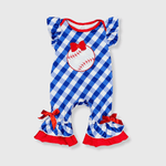 ILTEX Apparel Kids Clothing Baseball Blue Checkered Romper Kids