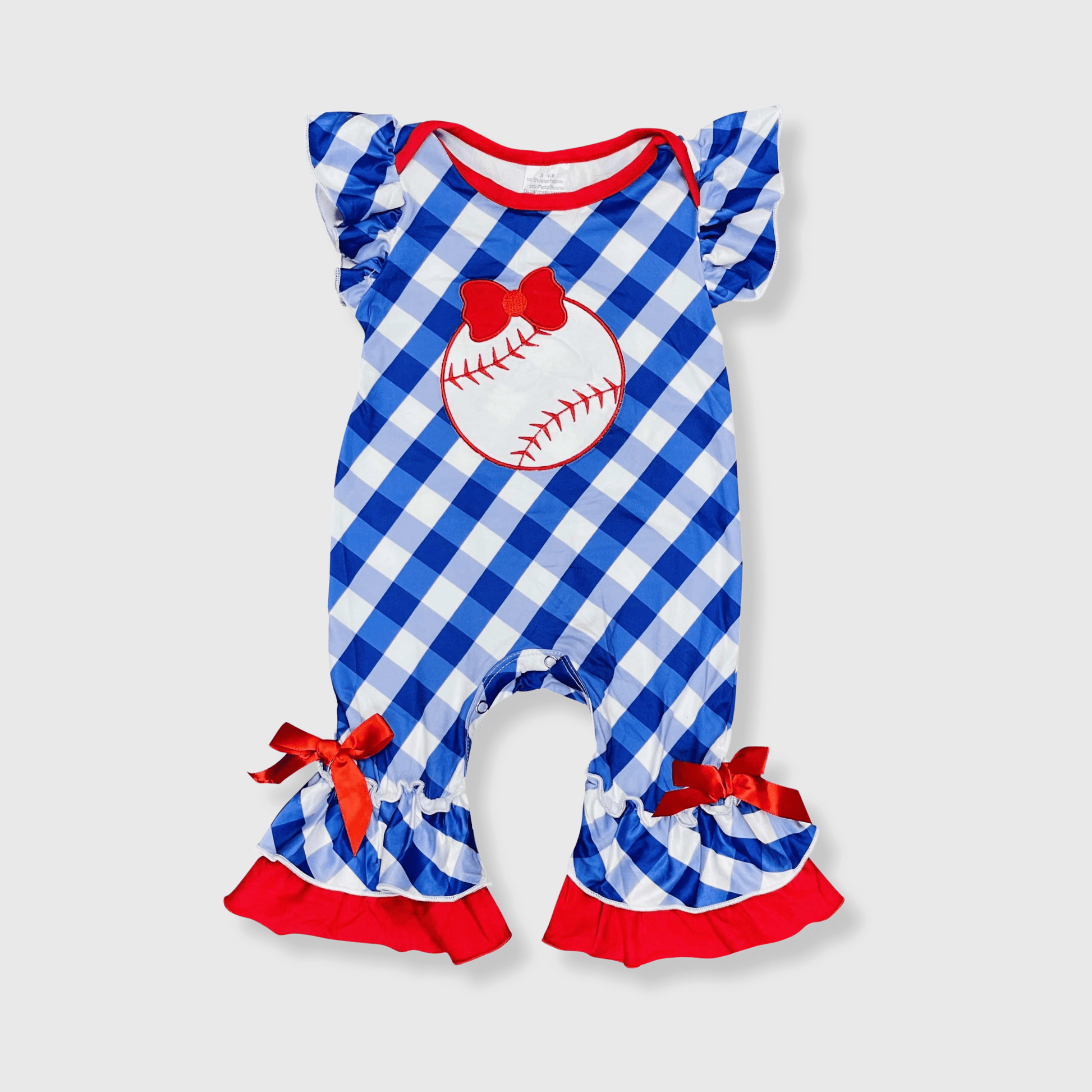 ILTEX Apparel Kids Clothing Baseball Blue Checkered Romper Kids