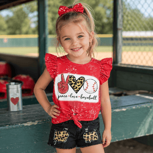 ILTEX Apparel Kids Clothing Baseball Red Bleached Denim Shorts Kids Outfit