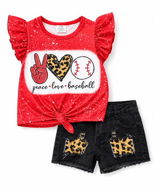 ILTEX Apparel Kids Clothing Baseball Red Bleached Denim Shorts Kids Outfit
