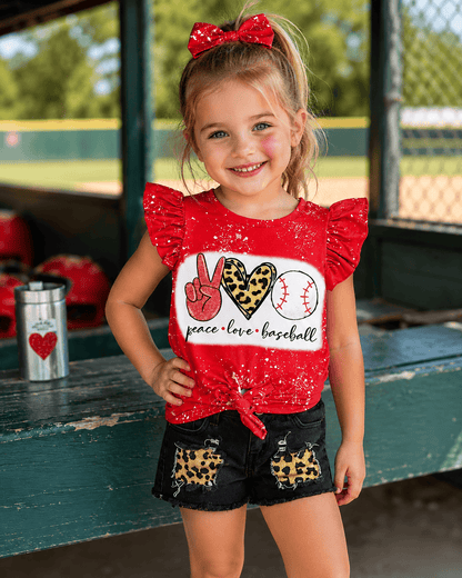 ILTEX Apparel Kids Clothing Baseball Red Bleached Denim Shorts Kids Outfit