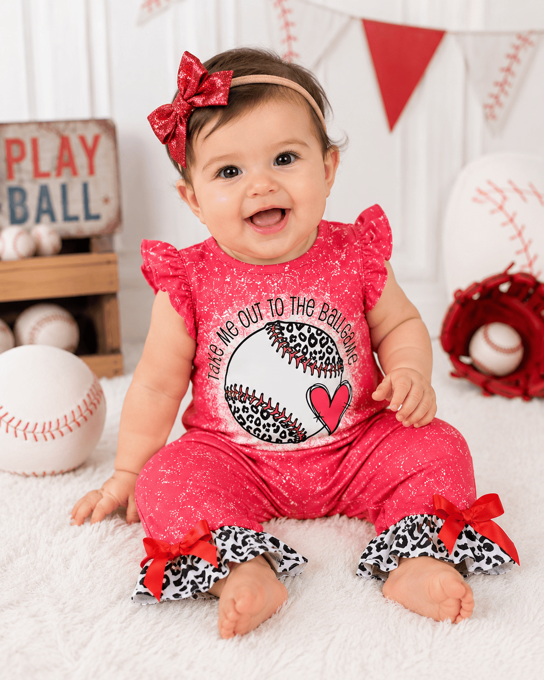 ILTEX Apparel Kids Clothing Baseball Red Cheetah Bleached Romper Kids