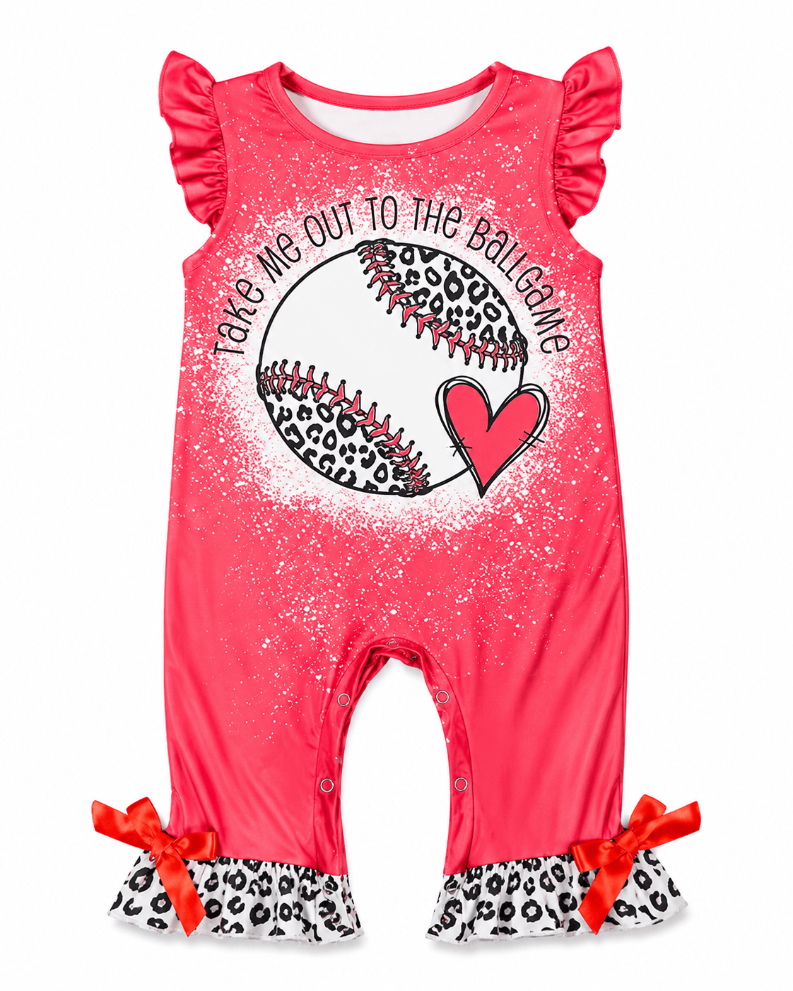 ILTEX Apparel Kids Clothing Baseball Red Cheetah Bleached Romper Kids