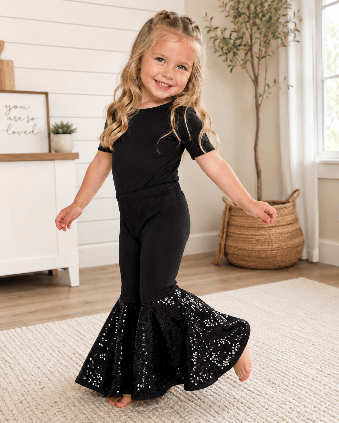ILTEX Apparel Kids Clothing Bell Bottom Black Sequin Pants