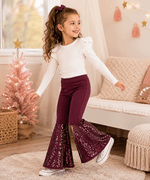 ILTEX Apparel Kids Clothing Bell Bottom Burgundy Sequin Pants