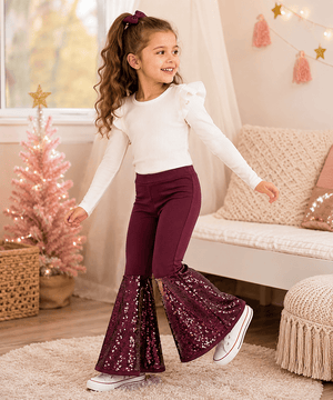 ILTEX Apparel Kids Clothing Bell Bottom Burgundy Sequin Pants