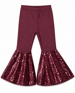 ILTEX Apparel Kids Clothing Bell Bottom Burgundy Sequin Pants