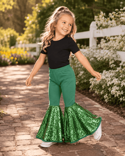 ILTEX Apparel Kids Clothing Bell Bottom Green Sequin Pants