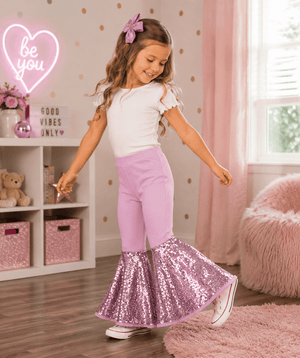 ILTEX Apparel Kids Clothing Bell Bottom Light Pink Sequin Pants
