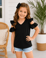 ILTEX Apparel Kids Clothing Black / 1-2 years Cold Shoulder Ruffled Top Kids