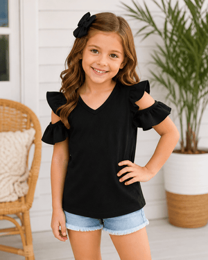 ILTEX Apparel Kids Clothing Black / 1-2 years Cold Shoulder Ruffled Top Kids