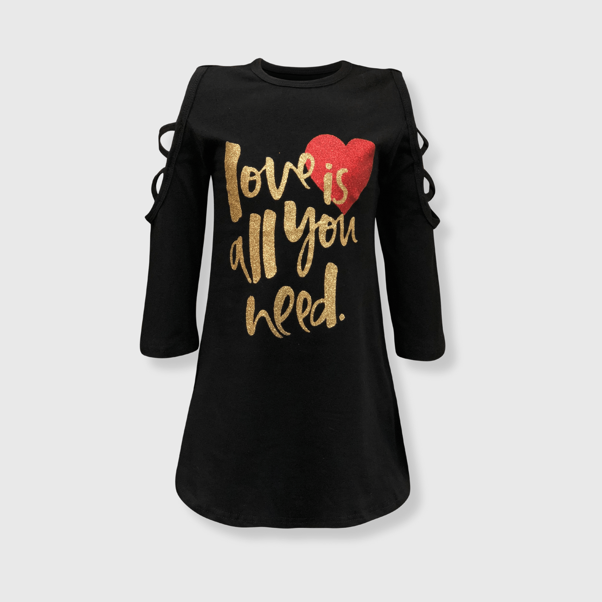 ILTEX Apparel Kids Clothing Black Cold Shoulder Dress 'Love is All You Need' - Kids