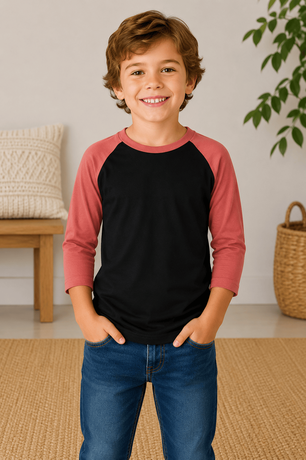 ILTEX Apparel Kids Clothing Black/Coral / 6 Months Kids 3/4 Sleeve Raglan Baseball T-Shirt – 25+ Colors