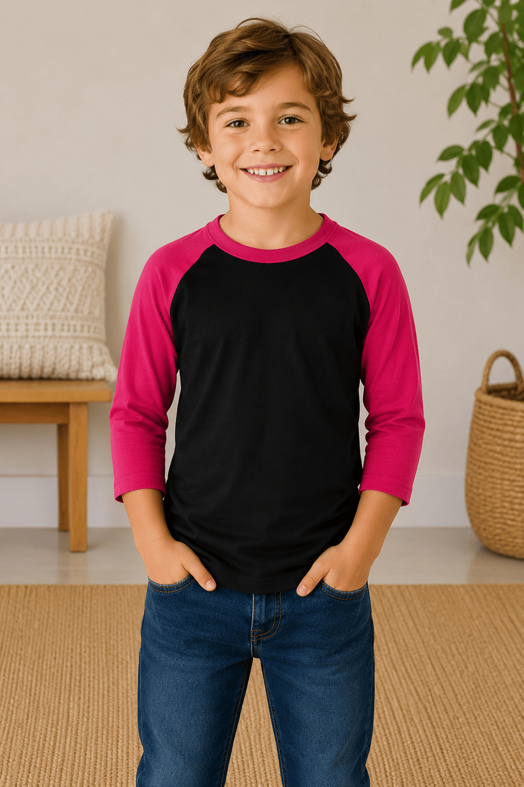 ILTEX Apparel Kids Clothing Black/Hot Pink / 6 Months Kids 3/4 Sleeve Raglan Baseball T-Shirt – 25+ Colors