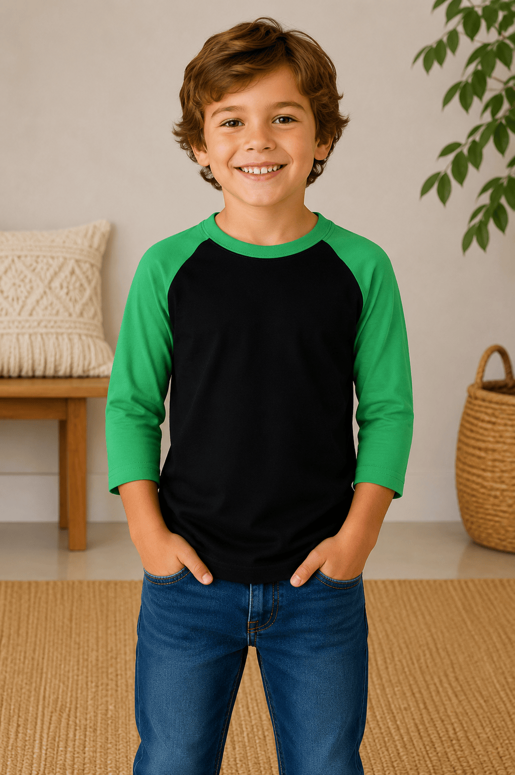 ILTEX Apparel Kids Clothing Black/Kelly Green / 2T Kids 3/4 Sleeve Raglan Baseball T-Shirt – 25+ Colors